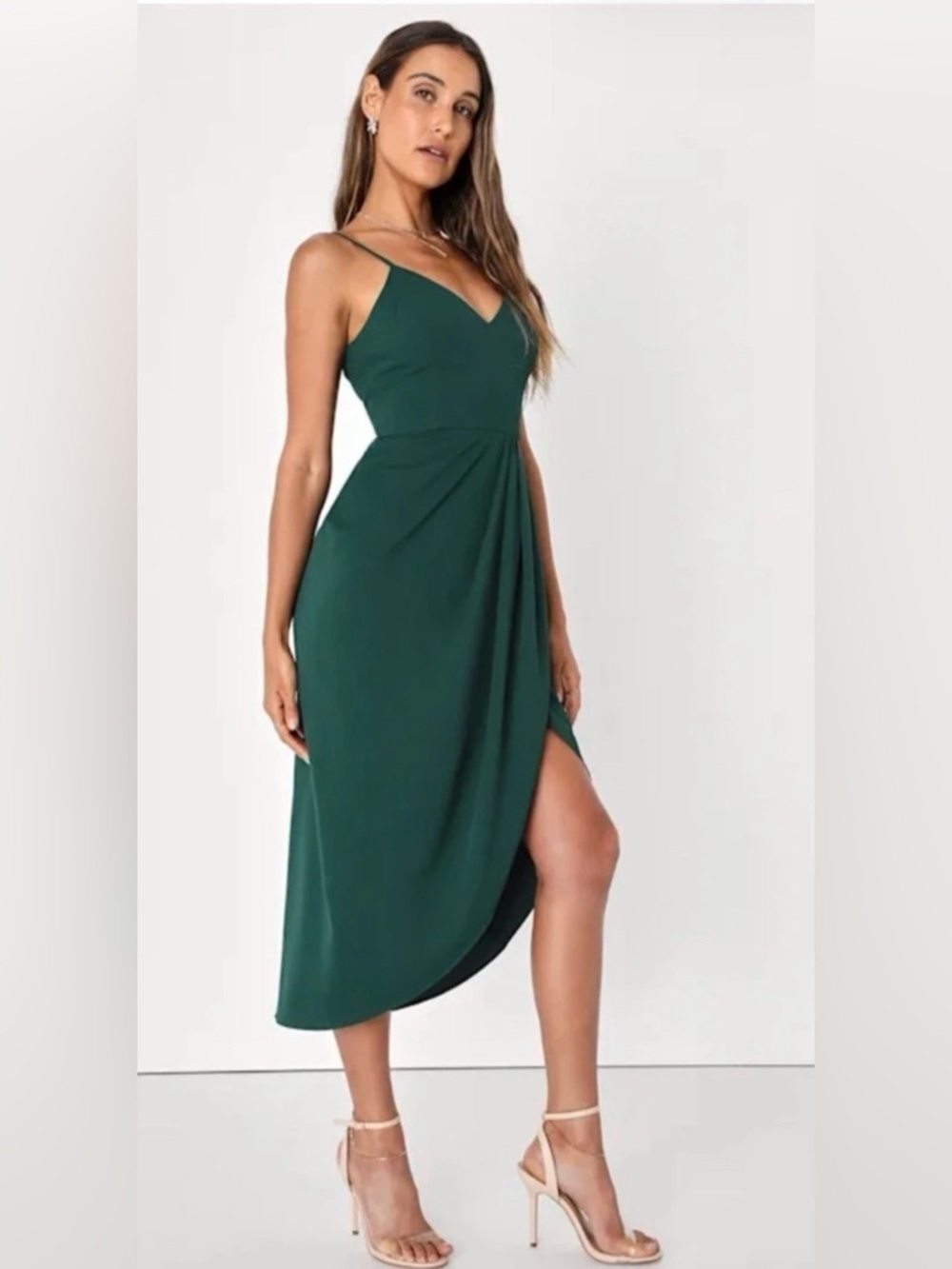 Lulus Reinette Dark Green Midi Dress Emerald Size Medium